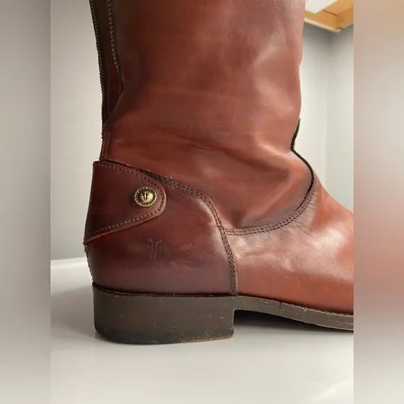 FRYE Women's Melissa Button Back Zip Brown Leather Knee-High Tall Boots Size 10