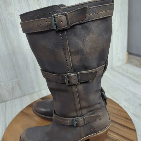 Frye Women’s 9B Western Genuine Leather 3 Strap Heeled Boots Made in Mexico