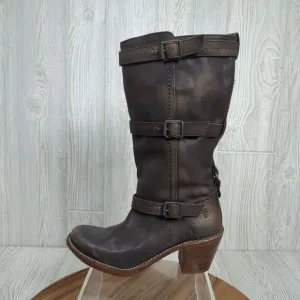 Frye Women’s 9B Western Genuine Leather 3 Strap Heeled Boots Made in Mexico