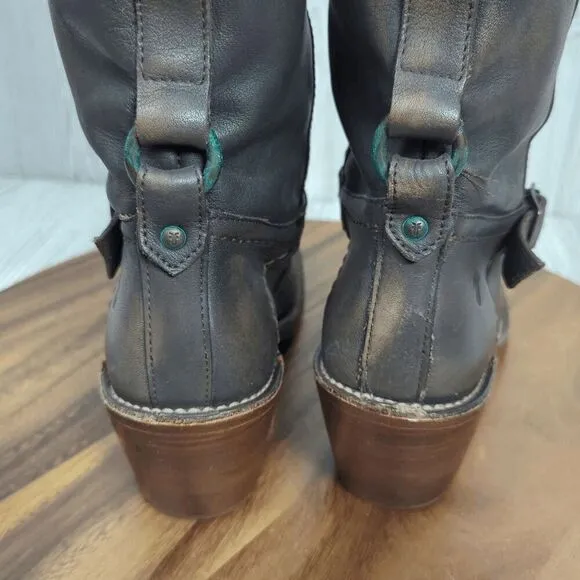 Frye Women’s 9B Western Genuine Leather 3 Strap Heeled Boots Made in Mexico