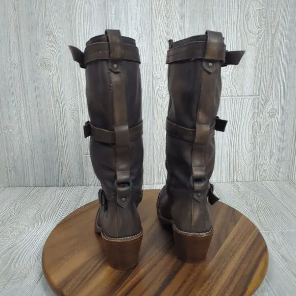 Frye Women’s 9B Western Genuine Leather 3 Strap Heeled Boots Made in Mexico