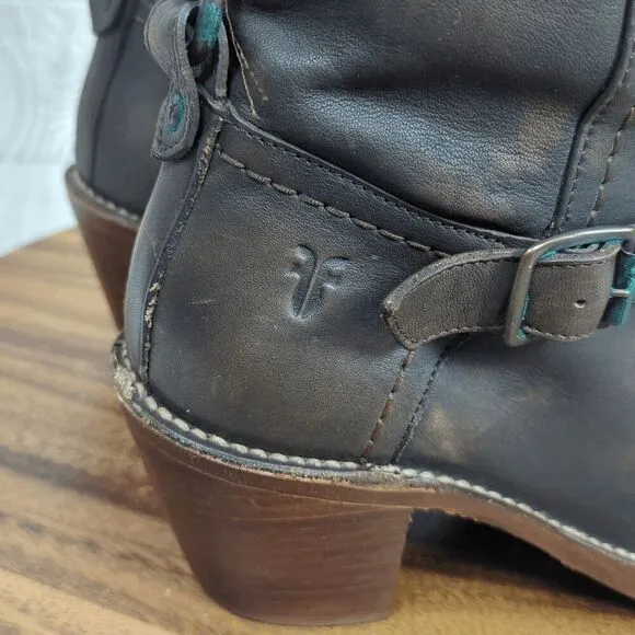 Frye Women’s 9B Western Genuine Leather 3 Strap Heeled Boots Made in Mexico