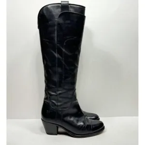 Frye 3476573 BLK Tall Black Leather Heeled Riding Boots Women’s Size 6.5 B