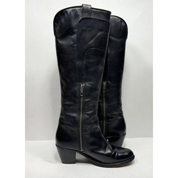 Frye 3476573 BLK Tall Black Leather Heeled Riding Boots Women’s Size 6.5 B