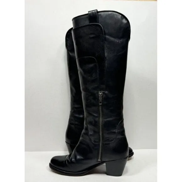 Frye 3476573 BLK Tall Black Leather Heeled Riding Boots Women’s Size 6.5 B