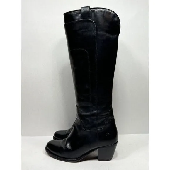 Frye 3476573 BLK Tall Black Leather Heeled Riding Boots Women’s Size 6.5 B