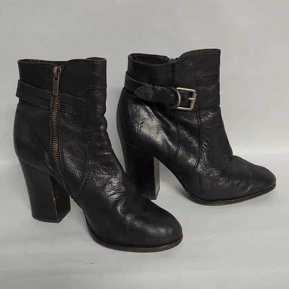 Frye Patty Black Leather Riding Heeled Boots