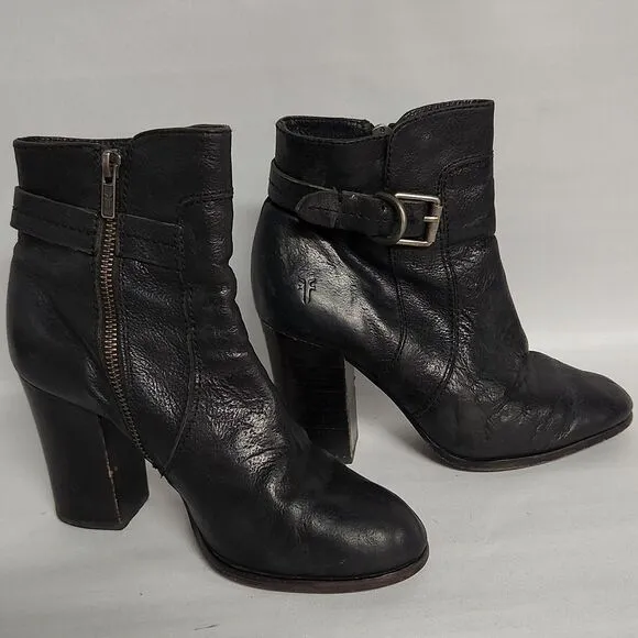 Frye Patty Black Leather Riding Heeled Boots