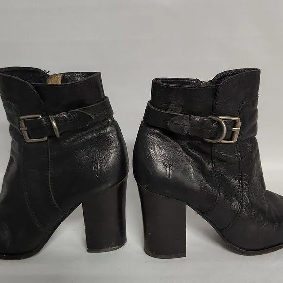 Frye Patty Black Leather Riding Heeled Boots