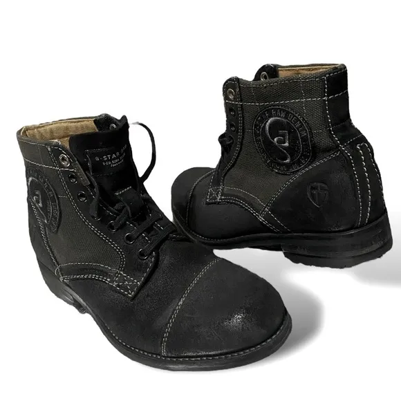 G-STAR RAW Denim &amp; Suede Leather Tie-Up Boots Mens 7 Black Style GS11036…