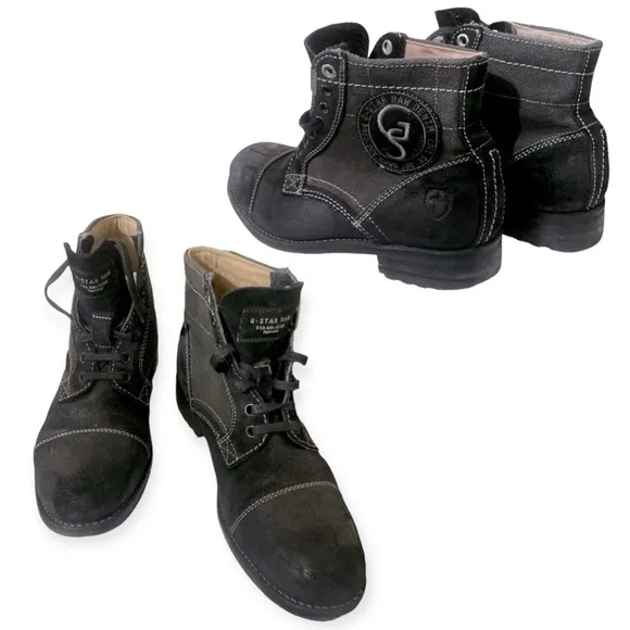 G-STAR RAW Denim &amp; Suede Leather Tie-Up Boots Mens 7 Black Style GS11036…