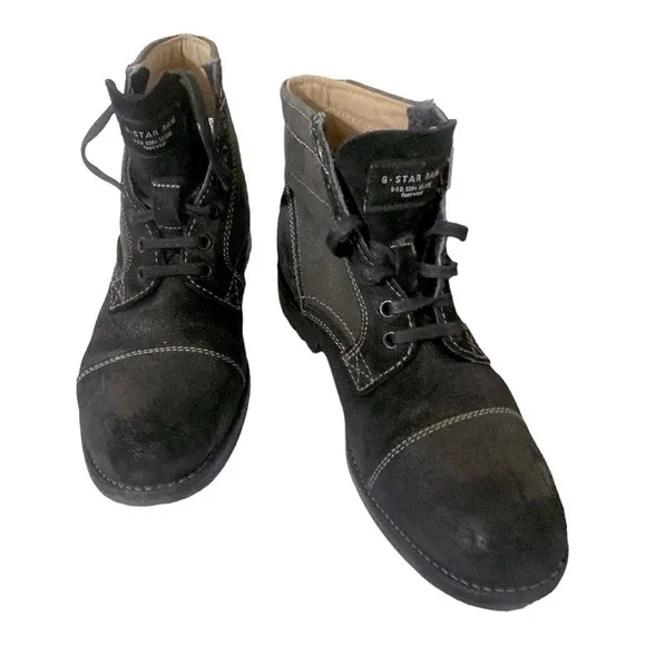 G-STAR RAW Denim &amp; Suede Leather Tie-Up Boots Mens 7 Black Style GS11036…