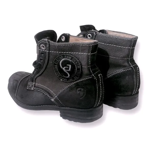 G-STAR RAW Denim &amp; Suede Leather Tie-Up Boots Mens 7 Black Style GS11036…