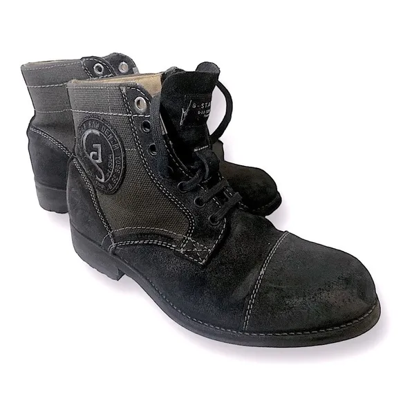 G-STAR RAW Denim &amp; Suede Leather Tie-Up Boots Mens 7 Black Style GS11036…