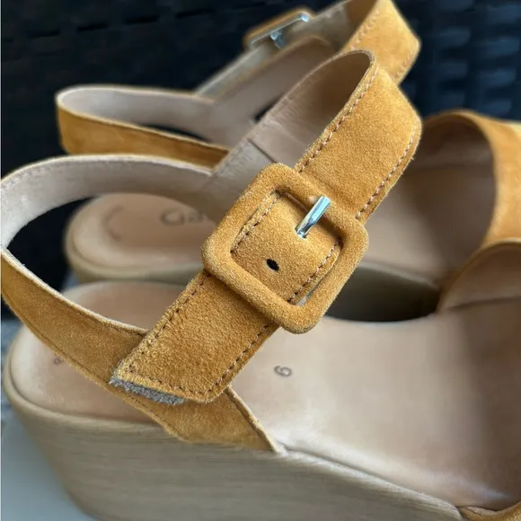 Gabor Buckle Platform Wedges in Cognac