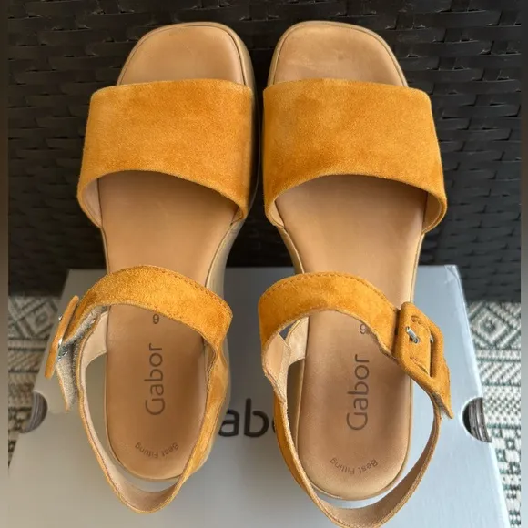 Gabor Buckle Platform Wedges in Cognac
