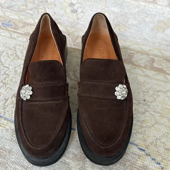 Ganni Chunky sole moccasins Brown Suede Size 38