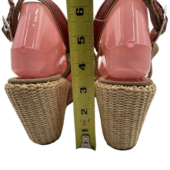 Gant Womens 8 Red Leather Espadrille Wedge Sandals Strappy Slingback Coachella