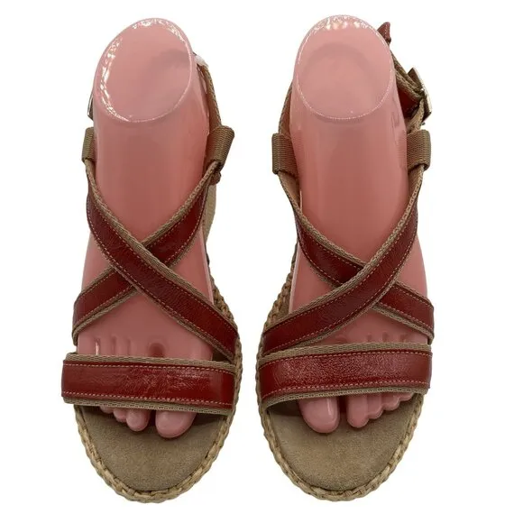 Gant Womens 8 Red Leather Espadrille Wedge Sandals Strappy Slingback Coachella