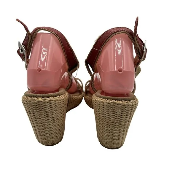Gant Womens 8 Red Leather Espadrille Wedge Sandals Strappy Slingback Coachella