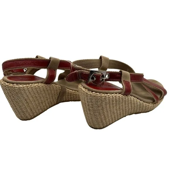 Gant Womens 8 Red Leather Espadrille Wedge Sandals Strappy Slingback Coachella