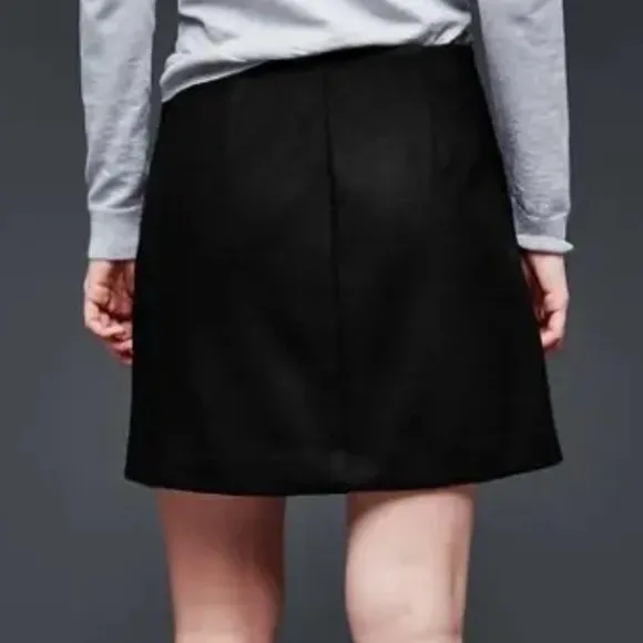 Gap Asymmetrical Zip Front Black Wool Mini Skirt 14 Nwt