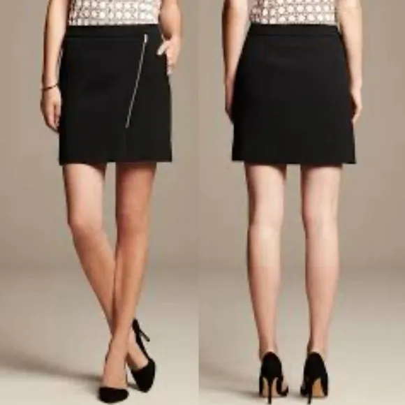 Gap Asymmetrical Zip Front Black Wool Mini Skirt 14 Nwt