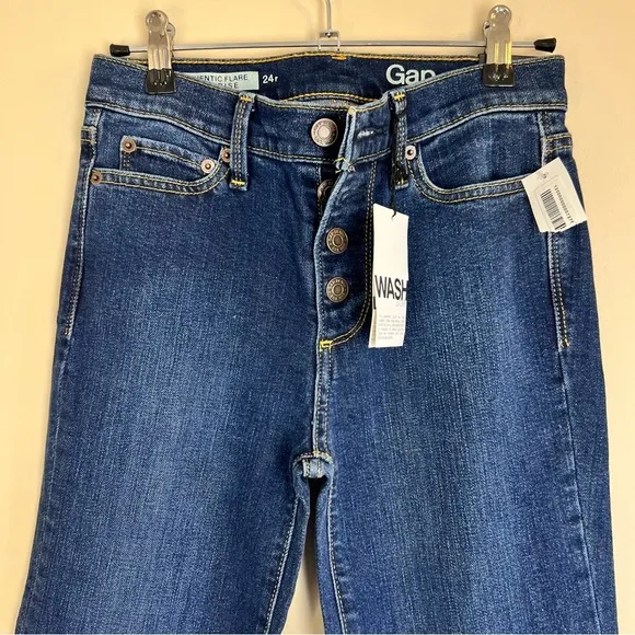 Gap Authentic Flare Leg High Rise Blue Jeans Size 24R Dark Indigo NWT