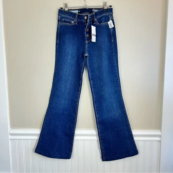 Gap Authentic Flare Leg High Rise Blue Jeans Size 24R Dark Indigo NWT