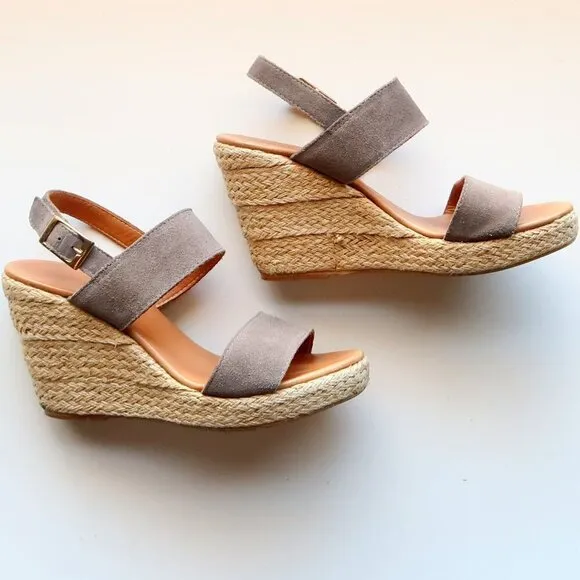 Garnet Hill Military Green Suede Leather Platform Espadrille Wedges Sandals 8