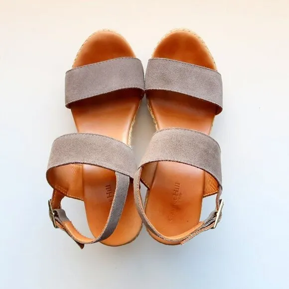 Garnet Hill Military Green Suede Leather Platform Espadrille Wedges Sandals 8