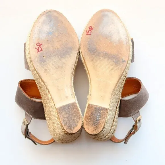 Garnet Hill Military Green Suede Leather Platform Espadrille Wedges Sandals 8