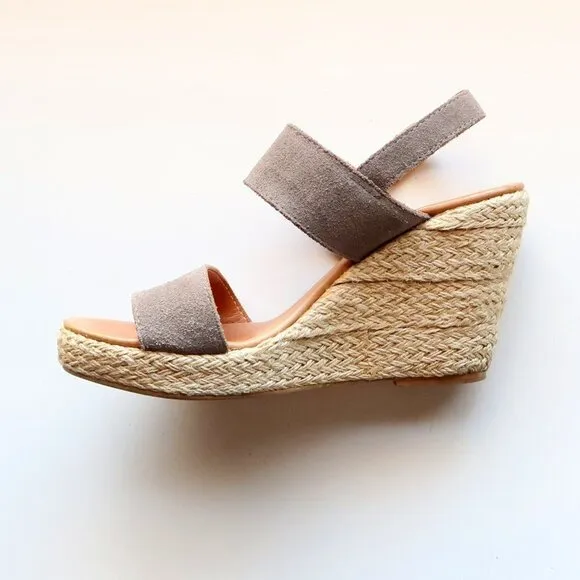 Garnet Hill Military Green Suede Leather Platform Espadrille Wedges Sandals 8