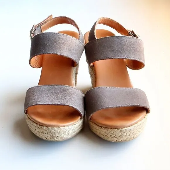 Garnet Hill Military Green Suede Leather Platform Espadrille Wedges Sandals 8
