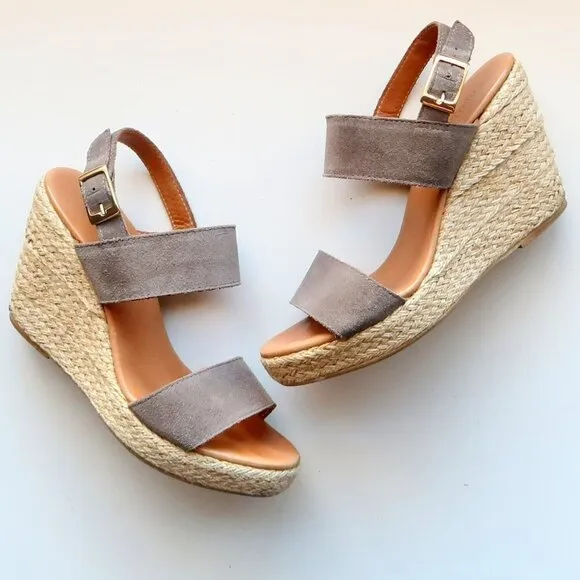 Garnet Hill Military Green Suede Leather Platform Espadrille Wedges Sandals 8