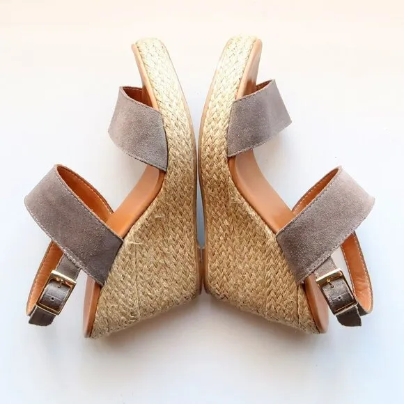 Garnet Hill Military Green Suede Leather Platform Espadrille Wedges Sandals 8