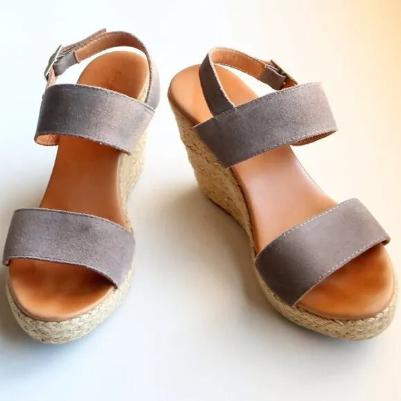 Garnet Hill Military Green Suede Leather Platform Espadrille Wedges Sandals 8