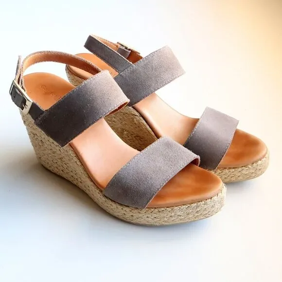 Garnet Hill Military Green Suede Leather Platform Espadrille Wedges Sandals 8