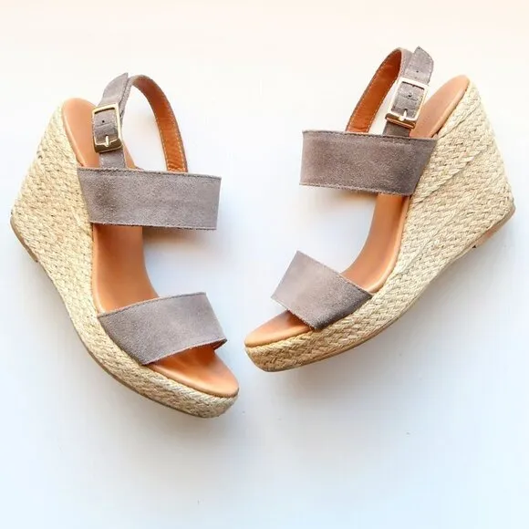 Garnet Hill Military Green Suede Leather Platform Espadrille Wedges Sandals 8