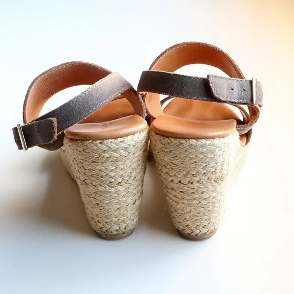 Garnet Hill Military Green Suede Leather Platform Espadrille Wedges Sandals 8
