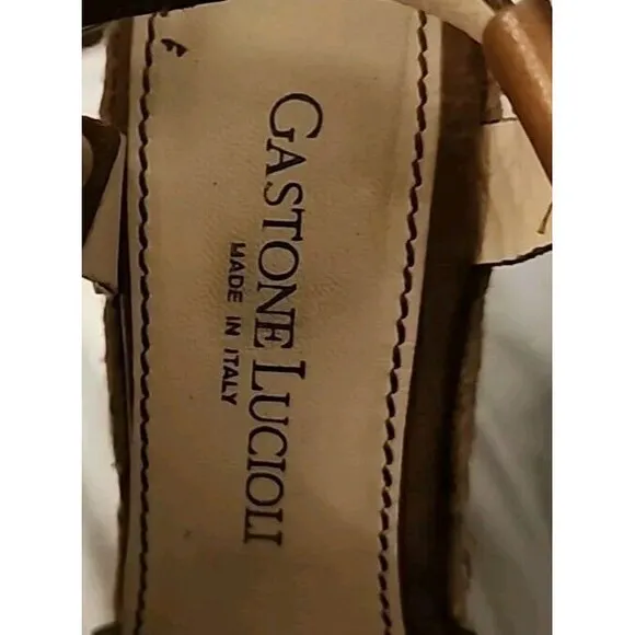 Gastone Lucioli Womens Leather Sandals Wedges Espadrille Brown Camel Size 37 6.5