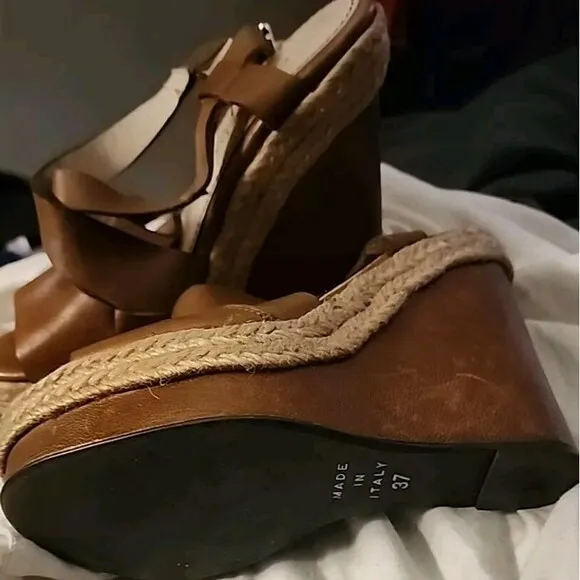 Gastone Lucioli Womens Leather Sandals Wedges Espadrille Brown Camel Size 37 6.5