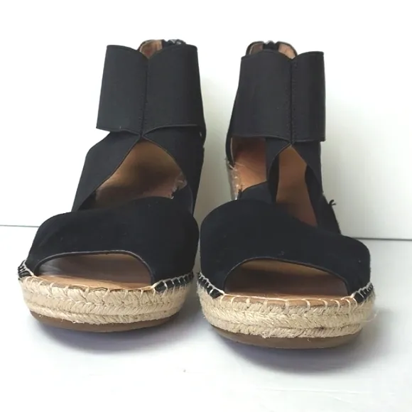 Gentle Soul Colleen Wedge Sandal Strappy Black Size 7
