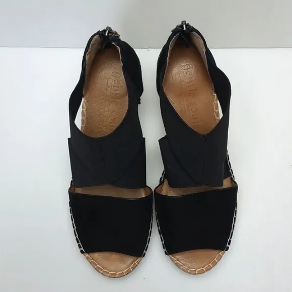 Gentle Soul Colleen Wedge Sandal Strappy Black Size 7
