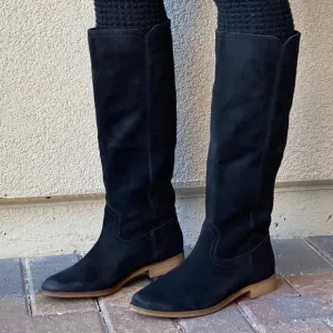 Genuine Distressed Leather Knee High Flat Boots