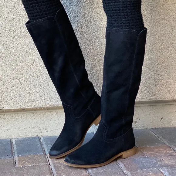 Genuine Distressed Leather Knee High Flat Boots