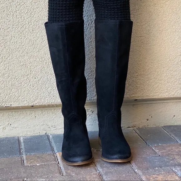 Genuine Distressed Leather Knee High Flat Boots