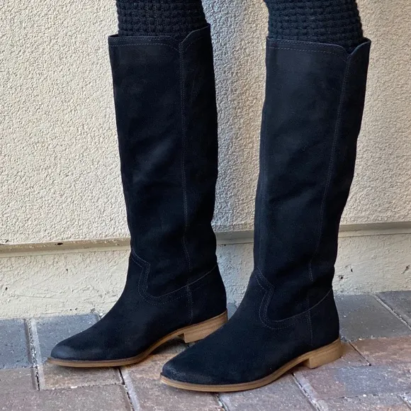 Genuine Distressed Leather Knee High Flat Boots