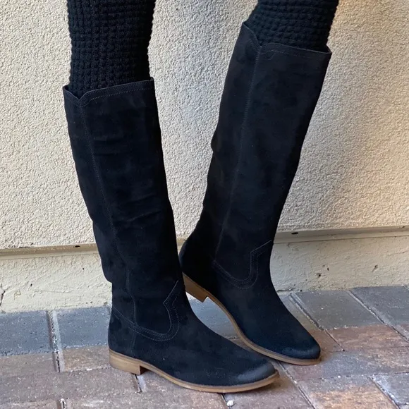 Genuine Distressed Leather Knee High Flat Boots