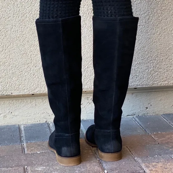 Genuine Distressed Leather Knee High Flat Boots